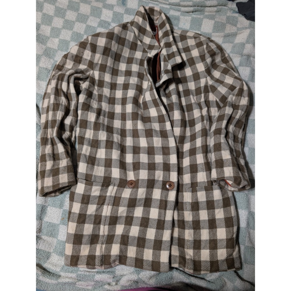 Linda Allard for Ellen Tracy Plaid Coat Brown Beige Wool Blend Oversized Sz 6 A2